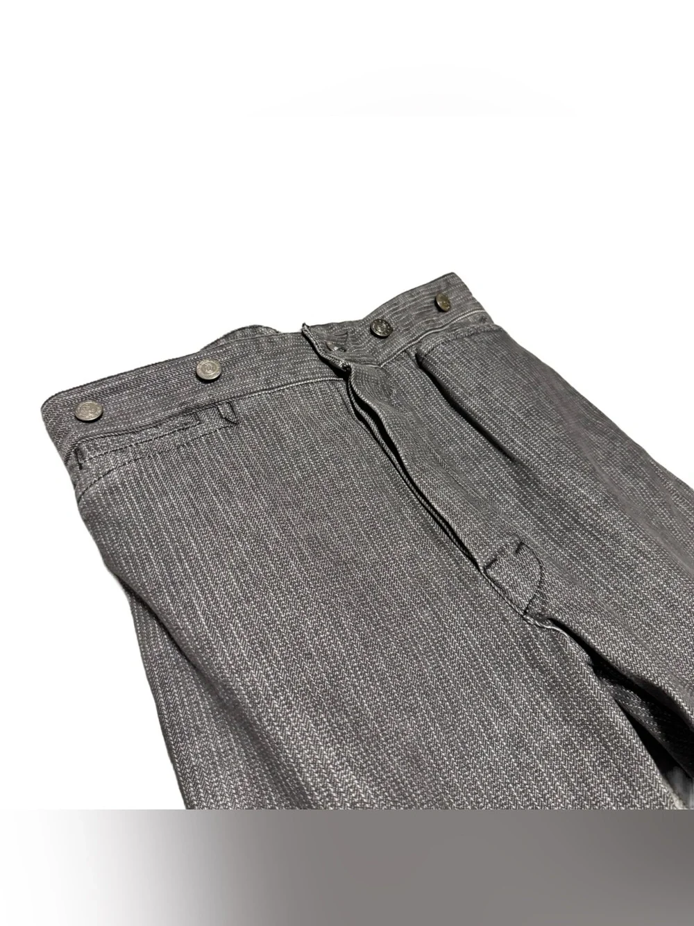 Vintage Wah Maker Buckle Back Jeans 29x35 Men's Grey Pinstripe Western Denim USA